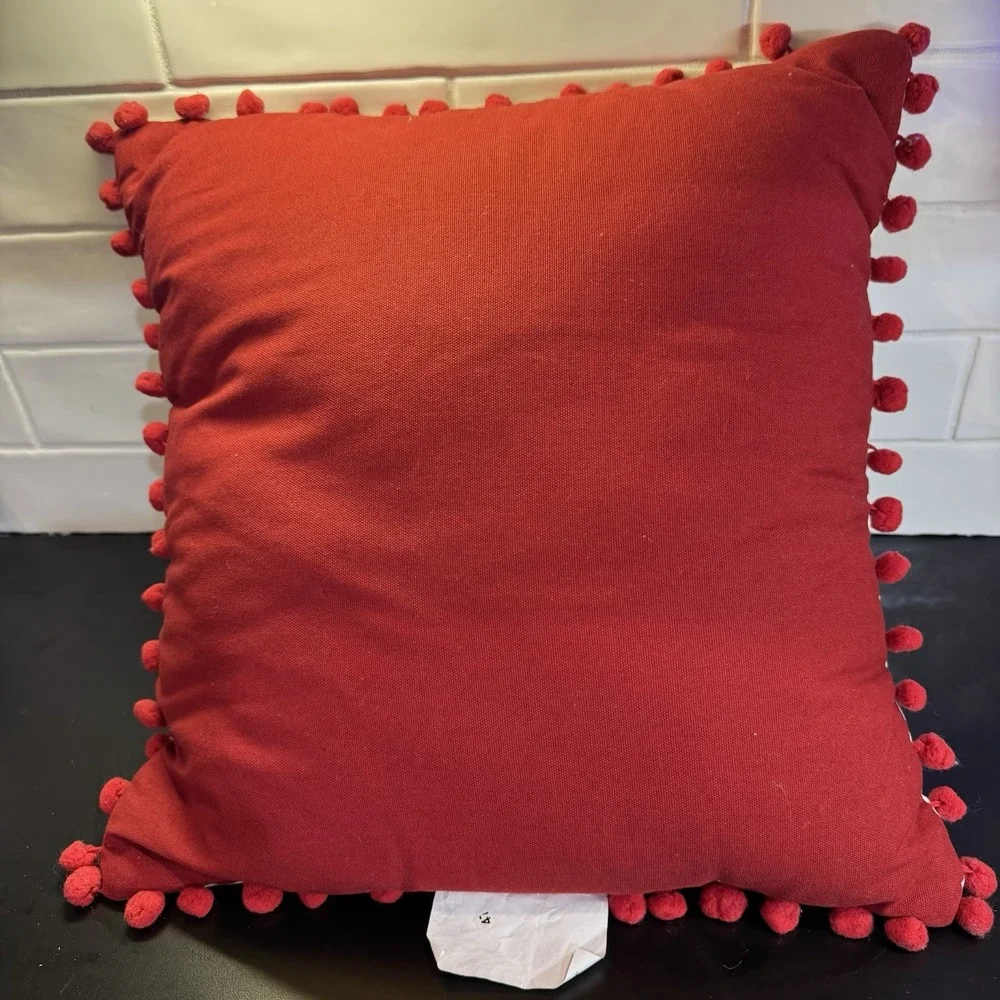 Santa Clause Christmas Pillow Pom Pom Trim 3-D Holiday‎ Living Room Sofa 18